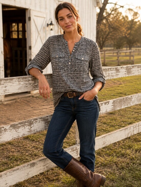 HOLDING HORSES Tops - Holding Horses Anthropologie Roll Tab Utility Popover Blouse Cotton Size S